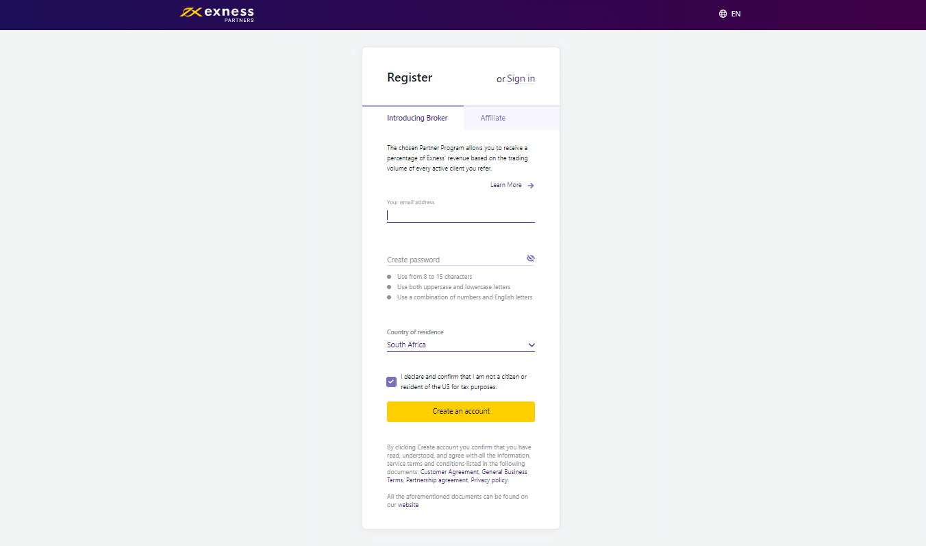 How to open an Affiliate Account with Exness