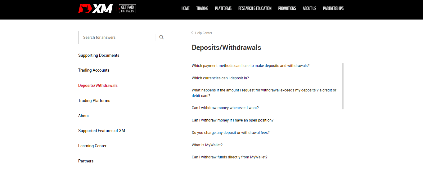 XM Deposits and Withdrawals