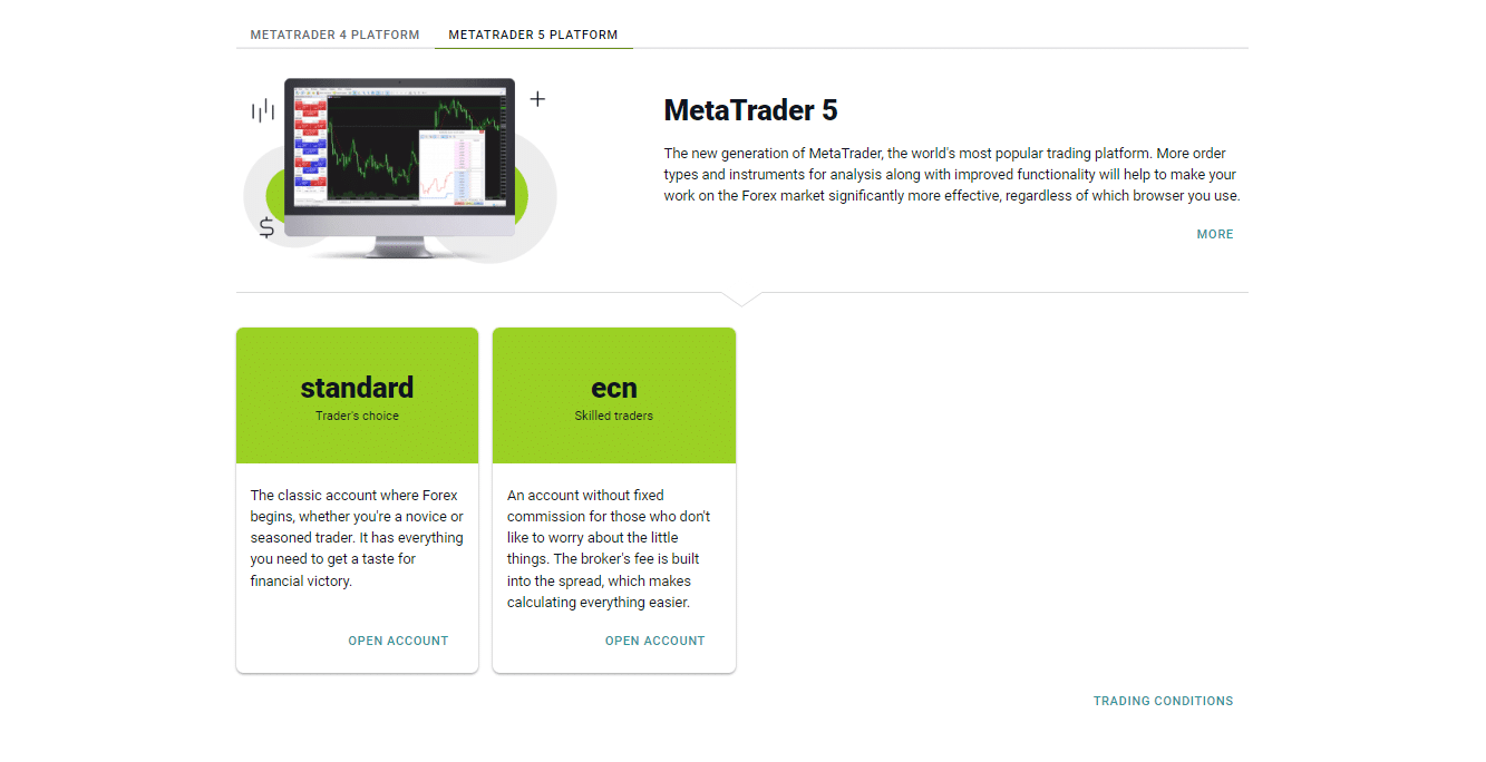 Alpari Account Types and Features MT5 Standard or ECN Only